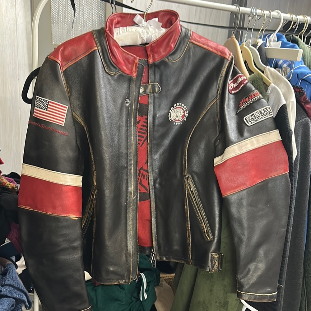 Black and Red Leather Motorcycle Jacket